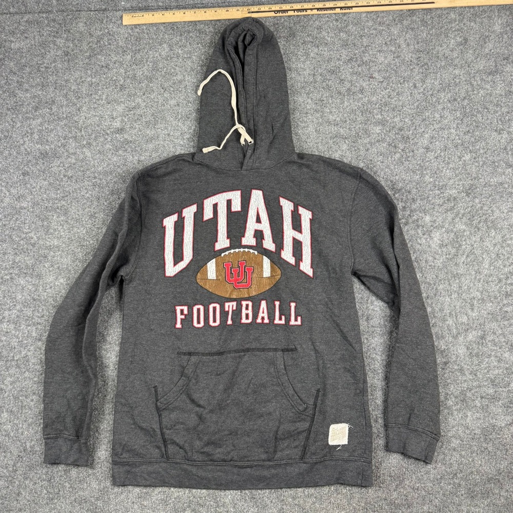 Retro Brand Hoodie Mens Size XL Grey Utah Football Graphic Fleece Sweatshirt